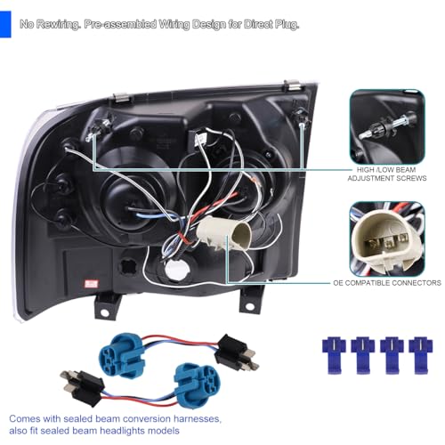 SPEC-D TUNING Halo Rim LED Glossy Black Housing Smoke Lens Projector Headlights Compatible with 1999-2004 Ford F-250/F-350/F-450/F-550 Super Duty, Left + Right Pair Headlamps Assembly