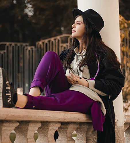 Lisianthus Women Classic Felt Fedora Wide Brim Hat with Belt Buckle Brown Belt-Black