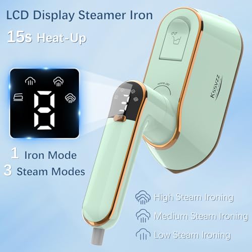 Portable Travel Steamer Iron for Clothes with LCD Display - 4 Mode Handheld Mini Clothing Steam Iron, 1200W Small Garment Steamer, Hand Held Fabric Steamer for Home, Dorm, Travel (120V ONLY)(Green)