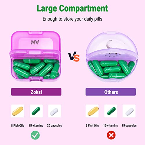 Zoksi Weekly Pill Organizer 2 Times a Day, Rainbow 7 Day Pill Box, Daily Am Pm Pill Organizer, Portable Case for Fish Oils, Vitamin, Supplement