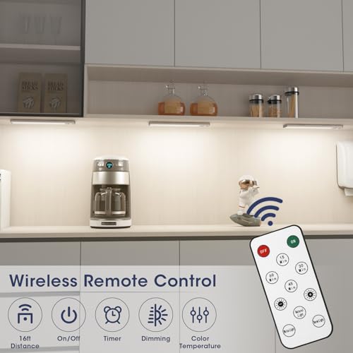 Yacoto Motion Sensor Under Cabinet Lights, 34 LED Remote Control Closet Light 3 Color Temperature Dimmable Rechargeable Wireless Under Counter Lighting for Kitchen, Bedroom, Stairs (2 Pack, 8 in)