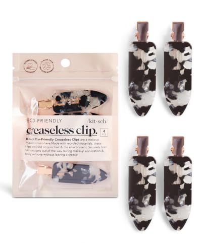 Kitsch Creaseless Hair Clips for Women - No Bend, No Crease Hair Clips For Styling, Makeup Application and Face Wash - Recycled Acrylic - 4pcs Black Terrazzo