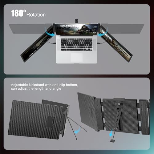 KEFEYA Laptop Screen Extender, 14" Portable Monitor for Laptop, 1080P FHD Triple Screen Laptop Monitor Extender for 13"-17.3" Laptop, HDMI/USB-C for MacBook, Windows, Chrome, Switch, Plug & Play