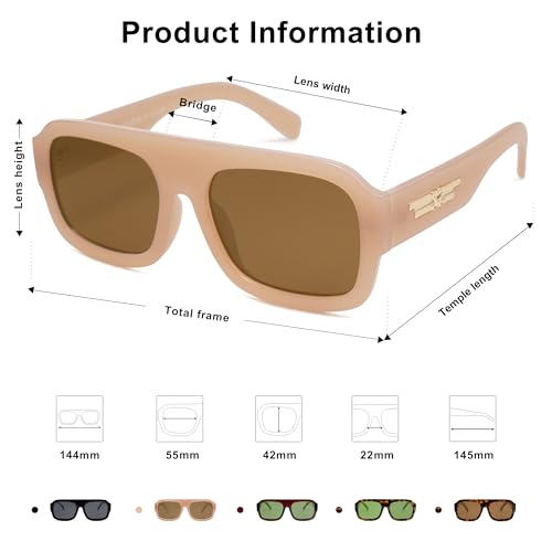 SOJOS Trendy Square Aviator Sunglasses for Womens Mens Polarized Plastic Frame Flat Top Designer Inspired Shades UV400 Sun Glasses SJ2281