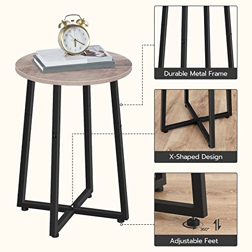 HOOBRO Round Side Table, Round Accent End Table with Sturdy X-Shaped Metal Frame, 15.7" Round Nightstand, for Living Room, Bedroom, Balcony, Office, Greige and Black BG95BZ01