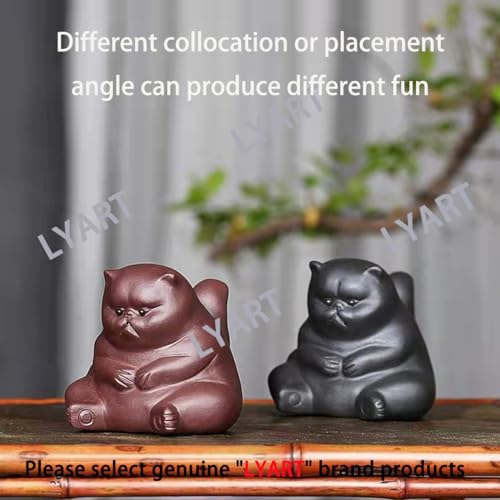 Zisha Tea Pet Angry Unhappy Cat Bat Figurine, Cute Kung Fu Tea Ornament Accessories of Frog Tea Set, Decoration for Tea Table Desk Tearoom, Great Gift for Tea Lover Friend (1.Cat)