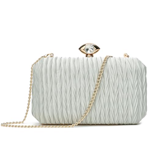 Women Satin Evening Bag Clutch Purse Handbags Crossbody Hardcase for Party Prom Wedding (satin Pleated-light green)