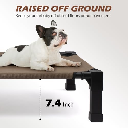 Cooling Elevated Dog Bed, Raised Dog Bed with Washable Breathable Mesh and Metal Frame, Portable Dog Cot Bed with No-Slip Feet for Outdoor and Indoor Use