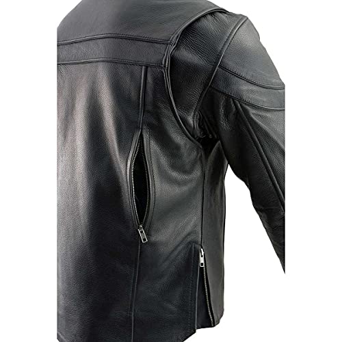 Milwaukee Leather SH1408 Men's Sporty Crossover Vented Black Motorcycle Leather Scooter Jacket - Small