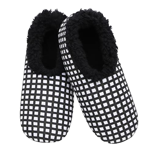 Snoozies Cozy Plaid Slipper Socks for Women Indoor, Soft Sherpa-Lined Womens Slippers Size 9-10 (Pale Pink/Purple, Large)