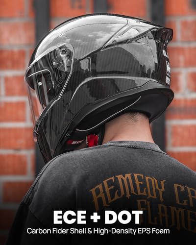 ILM Carbon Fiber Motorcycle Helmets Lightweight Full Face Dual Visor Helmet with Rear Wing Pinlock Compatible Motorbike Street Bike DOT ECE Men Women Model 861C (CarbonFiber3K, S)