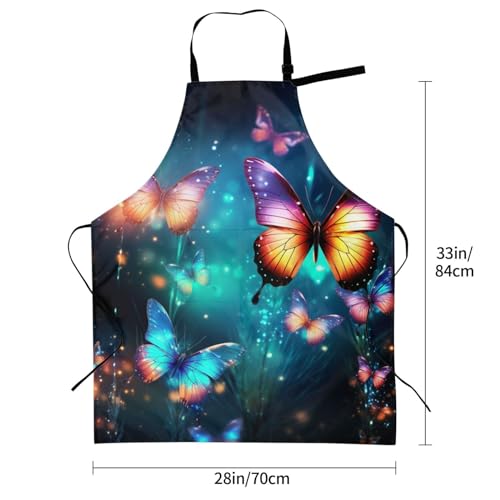 Abstract Butterflies Apron with Pockets - Butterfly Art Apron Galaxy Animal Painting Bib Apron for Kitchen Cooking Chef Grill Bistro Baking BBQ