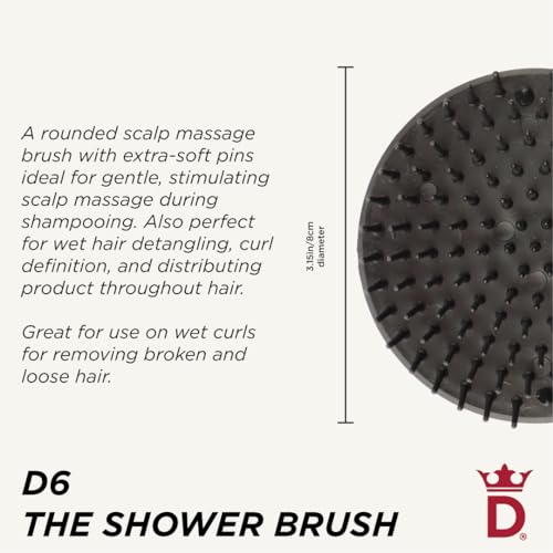 Jack Dean by Denman (Black) Scalp Massager and Detangling Hair Brush for Thick or Thin Hair, Curly or Straight Hair - use in the Shower or Bath - Head and Beard Scrubber - For Women and Men, D6
