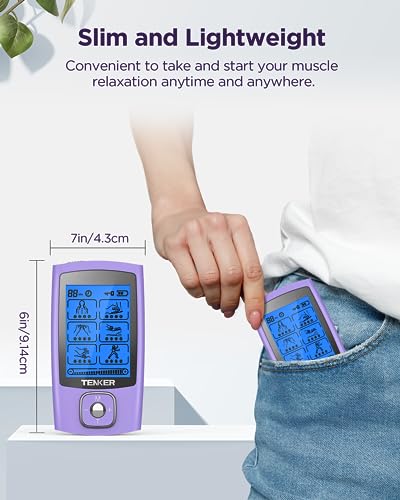 TENKER TENS Unit Muscle Stimulator, 24 Modes TENS EMS Machine for Pain Relief Therapy/Pain Management, Rechargeable Electronic Pulse Massager with 2"x2" and 2"x4" TENS Unit Electrode Pads