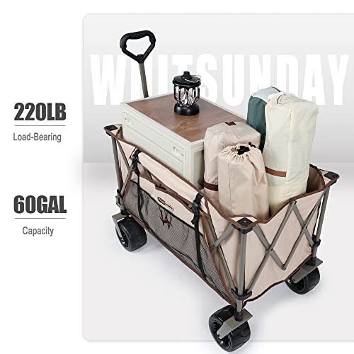 Whitsunday Beach Wagon Folding Collapsible Heavy Duty Wagon with All Terrian Wheel, Foldable Utility Camping Park Wagon Cart with Aluminum Tabletop for Beach