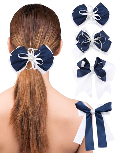 Walk Diary Hair Bows with Rhinestones Pearl 3 pcs Silk Bow Hair Clips,Brown White Hair Bows for Women