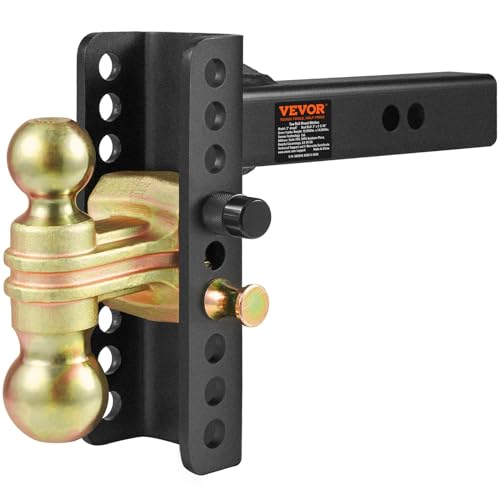 VEVOR Adjustable Trailer Hitch, 6-Inch Drop & 4.5-Inch Rise Hitch Ball Mount with 2-Inch Receiver, Solid Tube, 14,000 lbs GTW, 2-Inch and 2-5/16-Inch 45# Steel Tow Balls with Key Lock for Truck Towing