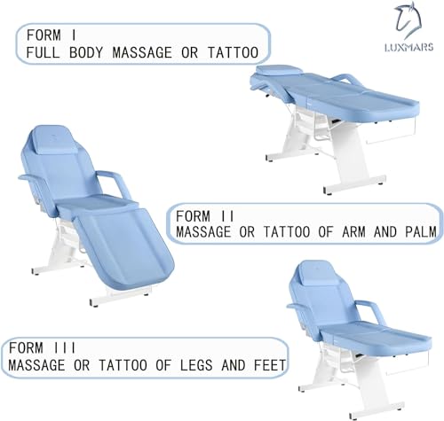 LUXMARS Facial Chair, Tattoo Chair Massage Bed with Hydraulic Stool for Professional Massage Facial Lash Beauty Spa, White