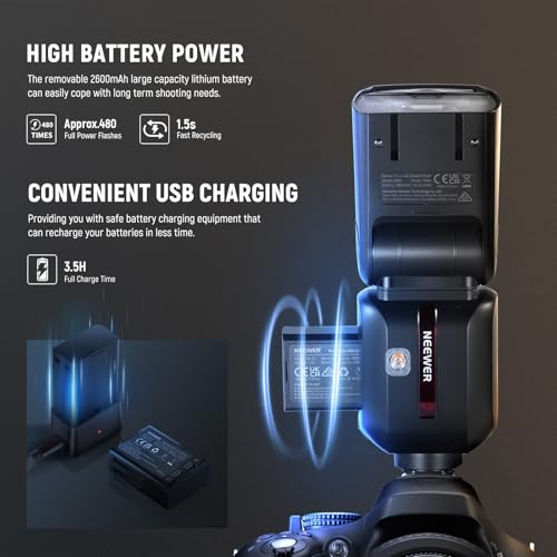 NEEWER Z880-C 2.4G 76Ws TTL Camera Flash Speedlite Compatible with Canon, Upgraded UI, Adjustable Modeling Lamp, TTL/M Quick Switch TCM Key, 1/8000s HSS 7.4V/2600mAh Battery 480 Full Power Flash