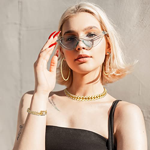 Batiyeer Link Chain Necklace Bracelet Rhinestone Earrings Bling Necklace Bracelet Crystal Big Circle Earring for Women(Gold, 16 Inch)