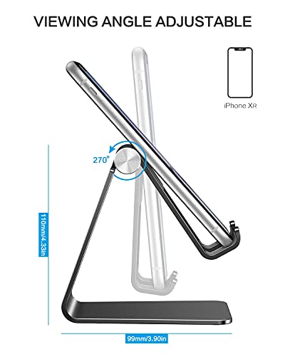 OMOTON Adjustable Cell Phone Stand, C2 Aluminum Desktop Phone Holder Dock Compatible with iPhone 15 14 13 Xs XR 8 Plus 7 6, Samsung Galaxy, Google Pixel, Android Phones, Black