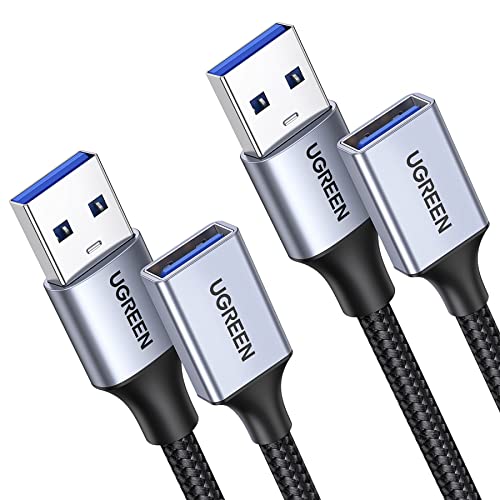 UGREEN 2 Pack USB Extension Cable, (1.5 FT+ 1.5 FT) USB Extender USB 3.0 Extension Cable Nylon Braided Compatible with Webcam, Camera, Phone, USB hub, Mouse, Keyboard, Printer, Hard Drive, Headset