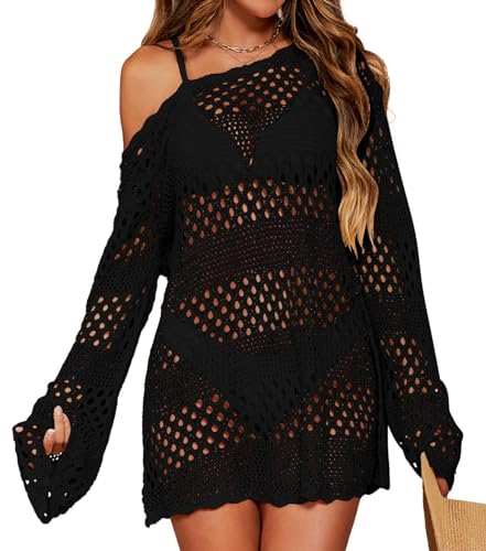 Adisputent Womens Swimsuit Cover Ups Crochet Backless Cover up Dress Plus Size Long Sleeve Bathing suit Swim Beach Coverups Hot S