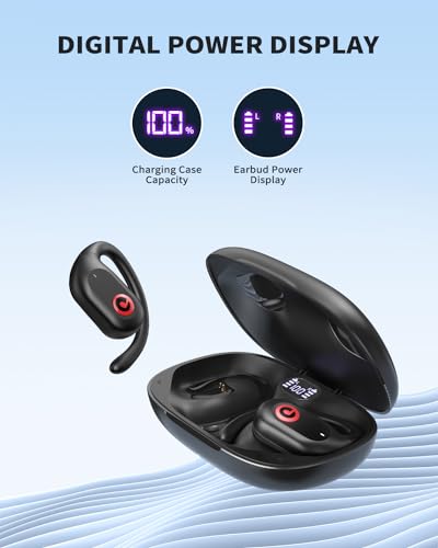 PSIER Open Ear Headphones, Bluetooth 5.3 Wireless Earbuds with LED Digital Display 40Hrs Playtime Earbuds, Premium Sound True Wireless Open Ear Earbuds with Earhooks for Running, Sports and Workouts