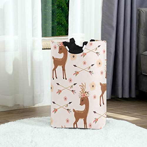 senya Deer with Flower Arrows Large Storage Basket Collapsible Organizer Bin Laundry Hamper for Nursery Clothes Toys