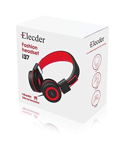 ELECDER i37 Kids Headphones Children Girls Boys Teens Foldable Adjustable On Ear Headphones 3.5mm Jack Compatible Cellphones Computer MP3/4 Kindle School Tablet (Red)