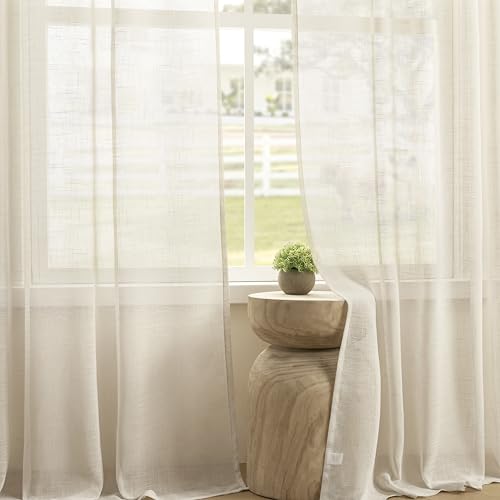 Joydeco Sheer Curtains 72 Inches Long, White Curtains for Living Room 2 Panels Set, Linen Curtains Window Privacy Assured with Light Filtering(W52 x L72 Inch,Linen)