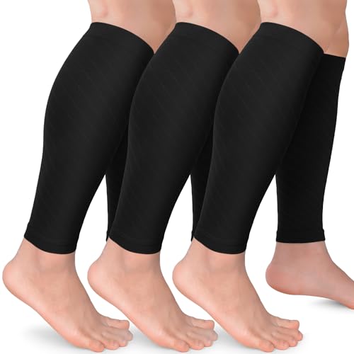 3 Pack Leg Compression Sleeve, Calf Support Sleeves for Women and Men Calf Brace for Shin Splints, Pain Relief (Black/Black/Black, S/M)