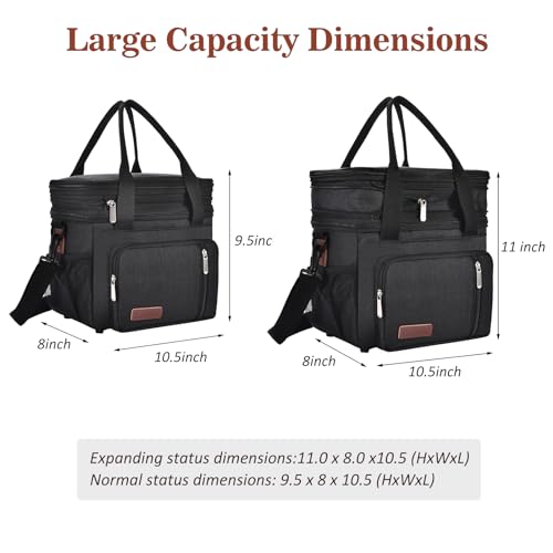 LOKASS Lunch Bag & Lunch Box for Men Women - Double Deck Expandable Insulated Waterproof Leakproof Cooler Bag for Work/Picnic - Grey