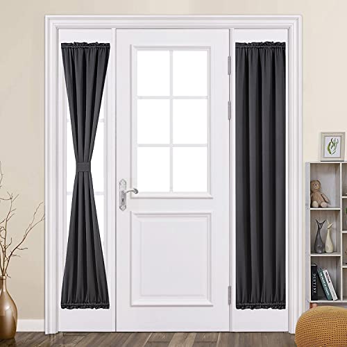 MIULEE Sidelight French Door Blackout Curtain Thermal Insulated Drapes Light Blocking Window Treatment Curtain for Narrow Glass Door Rod Pocket with Tieback 25 inch by 72 inch Black 1 Panel