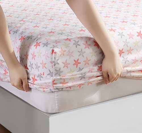 Beatrice Home Fashions Coastal Print Microfiber Sheet Set, Soft, Comfy, 12" Deep Pockets, Full, Shell Notes