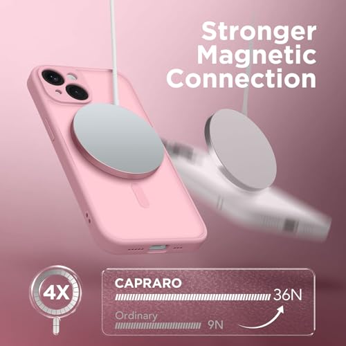 CAPRARO Magnetic for iPhone 14 Case, [Compatible with MagSafe] [Full Camera Protection] [14FT Drop Protection] Shockproof Protective Slim Translucent Matte Phone Case for iPhone 14, Rose Red