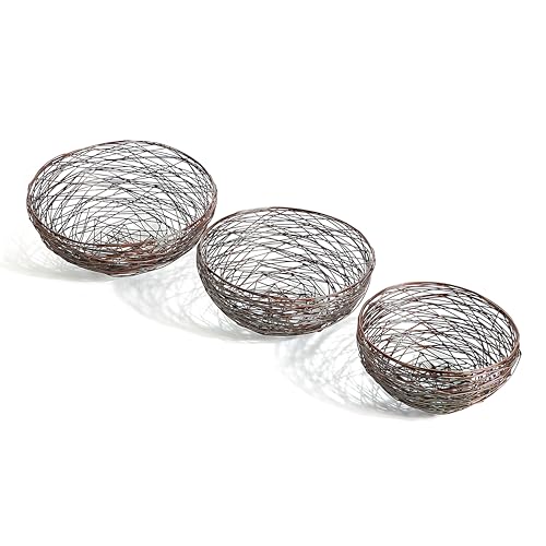 CLEENTABLE Mesh serving bowl, Serving bowl set of 3, Wire mesh serving bowl, Metal mesh serving bowl, Mesh fruit bowl set, Mesh buffet bowl set, Mesh centerpiece bowl set - Copper Antique