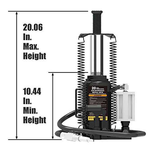 Torin 20 Ton (40,000 LBs) Capacity Pneumatic Air Hydraulic Heavy Duty Bottle Jack with Manual Pump for Trucks, ATA92006B , Black