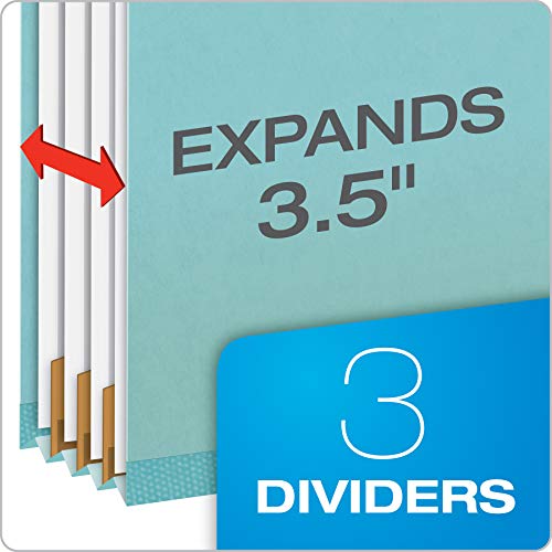 Pendaflex Pressboard Classification File Folders, 3 Dividers, 2" Embedded Fasteners, 2/5 Tab Cut, Letter Size, Light Blue, Box of 10 (24094), Specialty
