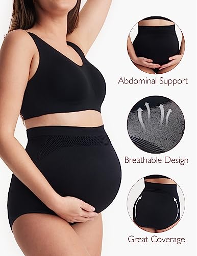 Momcozy Women's Maternity High Waist Underwear Pregnancy Seamless Soft Belly Support Panties Over Bump 3 Pack