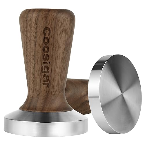 Coosigar 51mm Espresso Tamper,Premium Barista Coffee Tamper with 100% Flat Stainless Steel Base,Wooden-Handle Tamper Compatible with All 51mm Espresso Machine Bottomless Portafilter