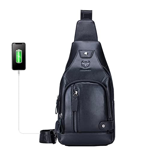 LUKZIJAES Genuine Leather Sling Bag Crossbody Backpack for Men Work Shoulder Chest Pack Outdoor Travel Hiking Casual Everyday Daypack (#7-Coffee)