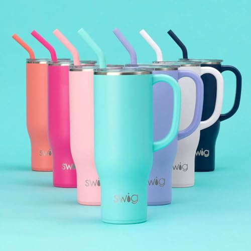 Swig Life 30oz Mega Mug, 30oz Tumbler with Handle and Straw, Large Insulated Tumblers, Cup Holder Friendly Travel Mug, Stainless Steel 30 oz Tumbler, Reusable Insulated Water Bottle (Let's Go Girls)