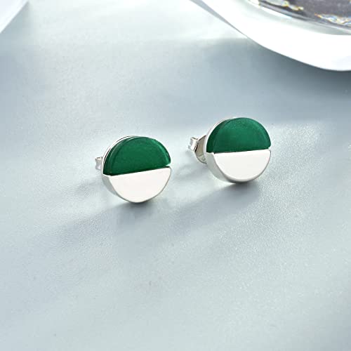 Simulated Emerald Earrings for Women - 14K Gold Plated Sterling Silver Hypoallergenic Round Stud Earrings Simple Minimalist Earrings Jewelry Gifts for Birthday Christmas Mother Wife