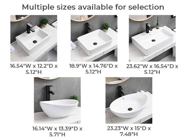 DELAVIN 16"x12" in Modern Bathroom Vessel Sink, White Ceramic Bathroom Sink, Rectangle Above Countertop Bathroom Vessel Sink, Ceramic Rectangular Bathroom Vessel Sink With Faucet Hole