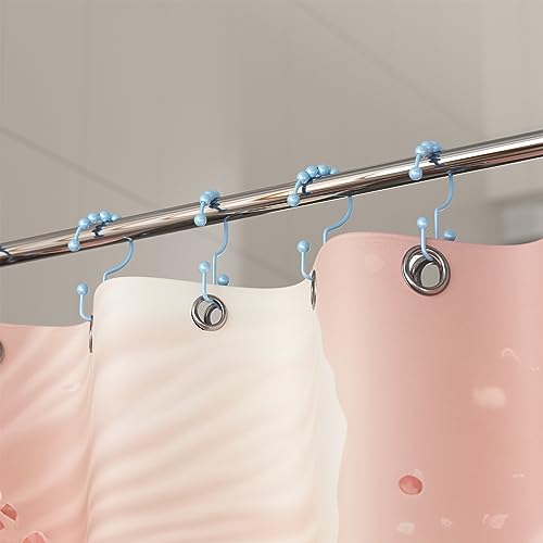 Titanker Shower Curtain Hooks Rings, Rust-Resistant Metal Double Glide Shower Hooks for Bathroom Shower Rods Curtains, Set of 12 Hooks - Space Silver