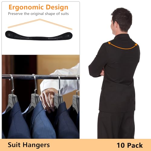 DEDU Suit Hangers for Men 40 Pack, Extra Wide Suit Hanger Non Slip Width 17.7", Thick Plastic Coat Hangers Grey with 360° Swivel Metal Hook