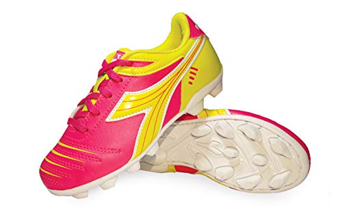 Diadora Kid's Cattura MD JR Soccer Cleats (3 Little Kid, Neon Pink/Neon Yellow/White)