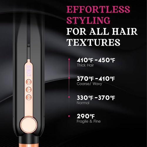 SKIMI Airflow Styler, Titanium Flat Iron Hair Straightener, Professional Airflow Styler Curling Iron with Cooling Air Vents to Lock in Style, 5 Temps & Dual Voltage, Auto Off(Black & Champagne Gold).