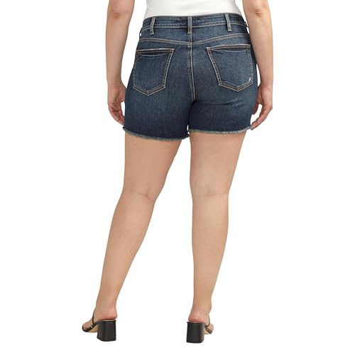 Silver Jeans Co. Women's Plus Size Suki Mid Rise Curvy Fit Short, Indigo